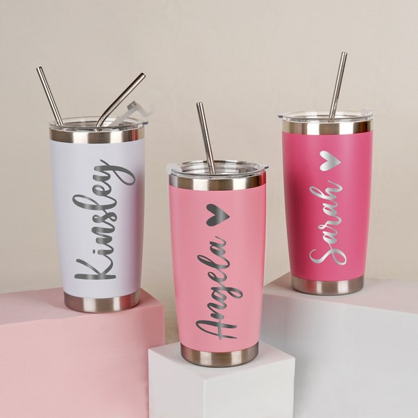 Bridesmaid gifts, Bridesmaid Proposal, Personalized Tumbler with Same Lid and Straw, Custom Wedding Cups, 20 oz Metal Skinny Tumblers