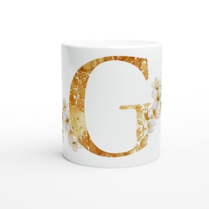 Taza Golden G - 11oz, Iniciales, Nombre, Iniciales Doradas, Regalo para ella, regalo de dama de honor, regalo del Día de la Madre, Café