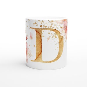 Taza Golden D - 11oz, Iniciales, Nombre, Iniciales Doradas, Regalo para ella, regalo de dama de honor, regalo del Día de la Madre, Café