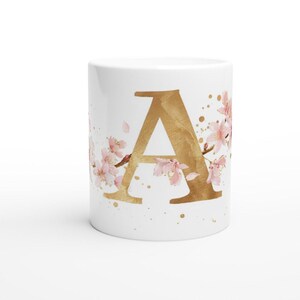 Taza Golden A - 11oz, Iniciales, Nombre, Iniciales Doradas, Regalo para ella, regalo de dama de honor, regalo del Día de la Madre, Café