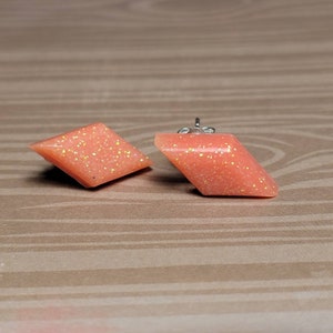 Peach Bellini - Lozenge Cut - Limited Edition Color - Stud - Custom Resin Earrings