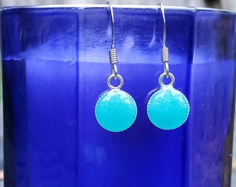 Large Circle Resin Earrings - Aqua - Glow in the Dark