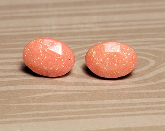 Peach Bellini - Oval Cut - Limited Edition Color - Stud - Custom Resin Earrings