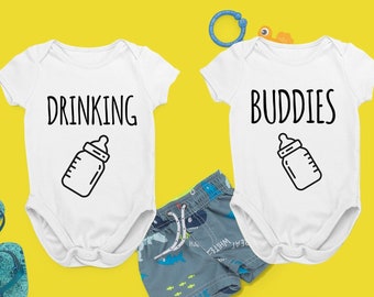Drinking Buddies - 2 Item , Matching Design- Baby Snapsuit Bodysuit