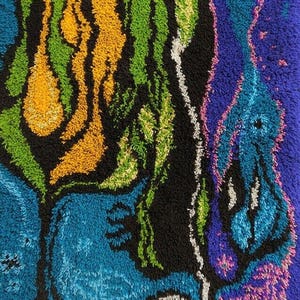 Handmade vintage wool wall rug tapestry Mid Century 70s