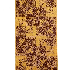Vintage rug flowers floral mustard brown 70s Mid-Century