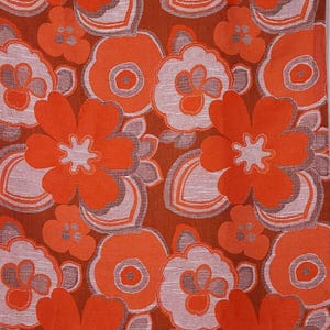 2 vintage fabric curtains orange red flowers floral 60s 70s Mid Century