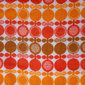 2 vintage fabric curtains flowers floral orange red 70s Mid-Century