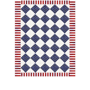 Pdf Baby Quilt Patterns Americana Red White and Blue, Size 37&quot; x 49&quot; USA patriotic, old glory DW1591B