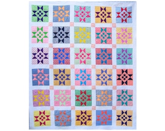 Vintage quiltpatroon met sterrenblok: scrappy twin-formaat (pdf-patroon)