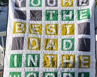 PDF Word Game Quilt Pattern, Size 70" x 83", Applique Letters Included for these words only. DIY Gift for Dad or Mom