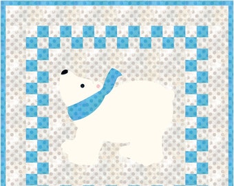 Baby Quilt Patterns PDF Easy Applique Quilting Patterns Nora Bear Crib Size For Babies Room Decor or Play Pad. 44 1/2" square size.