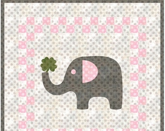 PDF Simple Baby Quilt Pattern "Elephant Quilt" Crib Size 44.5 " Square, Pattern includes full size templates for applique