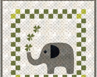 PDF Simple Quilt Pattern, Shamrock Elephant, Crib Size 44" Square, Full Size Applique Elephant, Templates Included, DIY Baby Room Gift