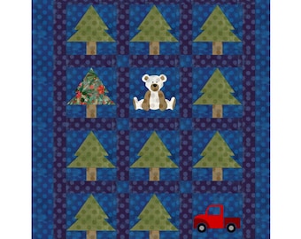 Pdf Quilt Pattern,  Christmas Bear in the Woods, 39" x 49" size quilt, by Donna Westerkamp