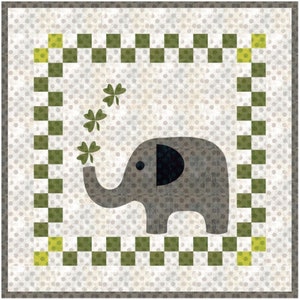 PDF Simple Quilt Pattern, Shamrock Elephant, Crib Size 44" Square, Full Size Applique Elephant, Templates Included, DIY Baby Room Gift