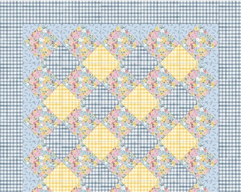 Baby Quilt Patterns PDF Easy Quilting Patterns Diamond in a Square Pattern Crib Size 37" x 49" Quilt For Babies Flower Garden Fabric Use