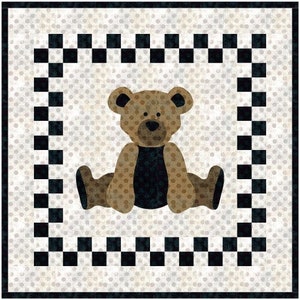 DIY Digital Download Gift, PDF Simple Baby Bear Applique' Quilt Pattern, Wall Hanging Size 46-inch Square, Full Size Templates Included image 1