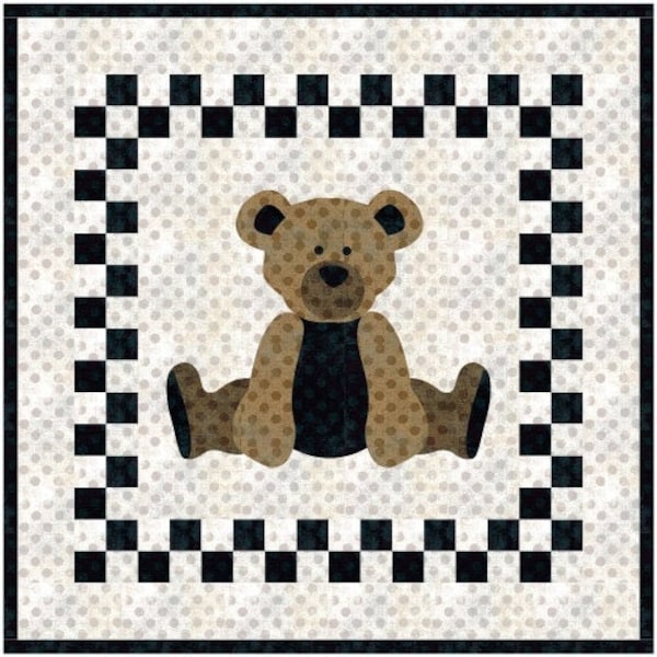 DIY Digital Download Gift, PDF Simple "Baby Bear" Applique' Quilt Pattern, Wall Hanging Size 46-inch Square, Full Size Templates Included