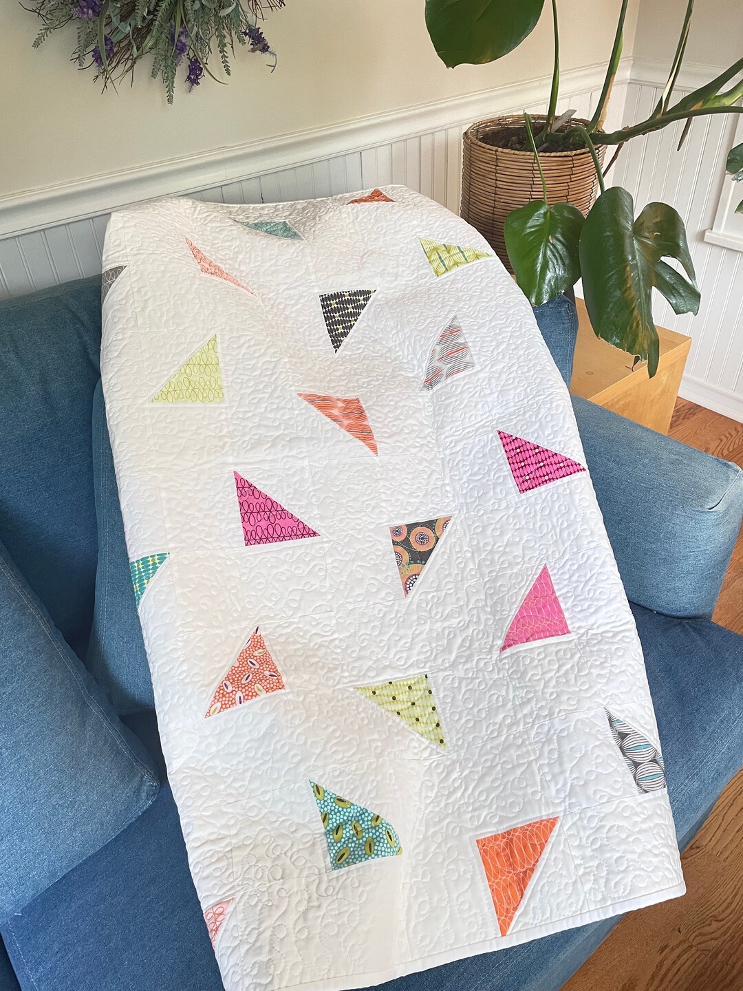 Colorful Triangles Baby Quilt Pattern: Modern Geometric Design (48 ...