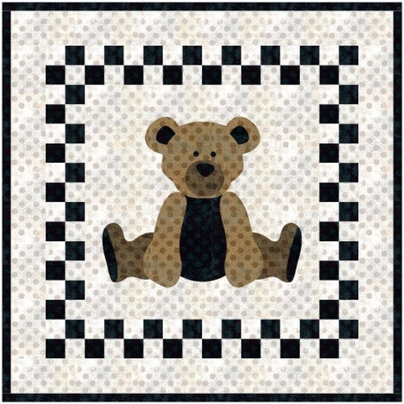 DIY Digital Download Gift, PDF Simple Baby Bear Applique' Quilt Pattern, Wall Hanging Size 46-inch Square, Full Size Templates Included zdjęcie 1