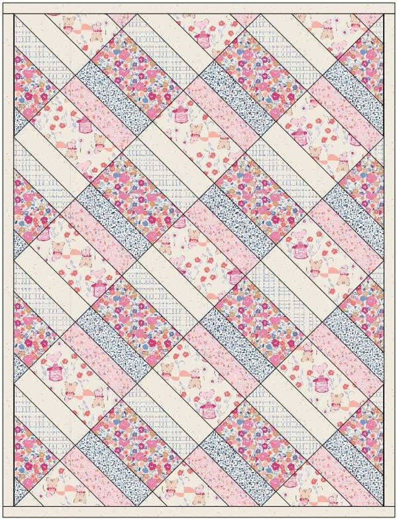 Quilt Pattern Pdf Jelly Roll Friendly Easy Quilt Pattern Diagonal Blocks Crib Size 36 x 47 image 1