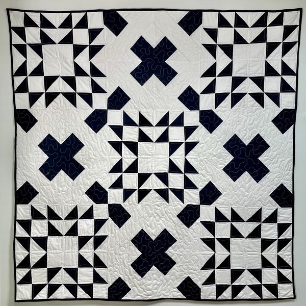 PDF Black and White Modern Quilt Pattern DIY decor gift, size 54 1/2" square