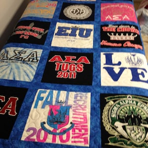 T-shirt quilt pattern, 12" blocks, Memory Quilt for High School or College, size: twin 70" x 84", Easy directions. pdf download