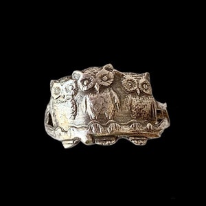 Owls on a Branch Ring in sterling silver, three owls, victorian