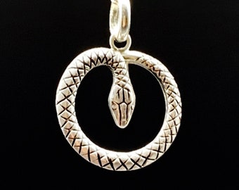 Snake Pendant in Sterling Silver, circle snake, vintage snake