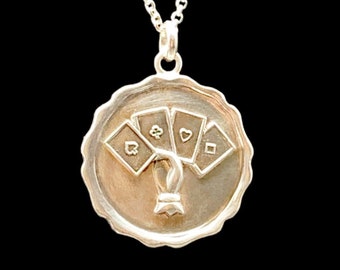 Get Lucky Pendant, Wax Seal, poker chip, sterling silver