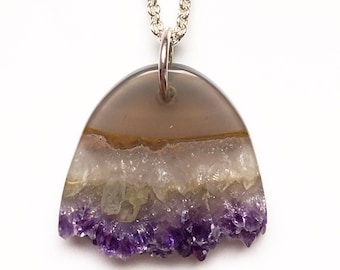 Amethyst Crystal Pendant in sterling silver