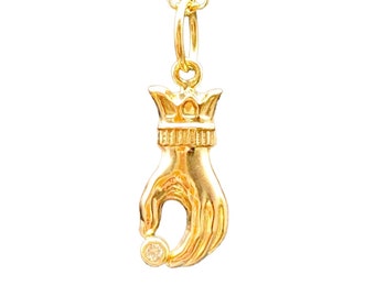 14K Gold Hand Charm with Diamond, Victorian Hand, gold charm