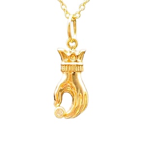 14K Gold Hand Charm with Diamond, Victorian Hand, gold charm image 1