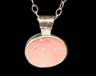 Natural rose Quartz Pendant in Sterling Silver, raw stone, birthstone