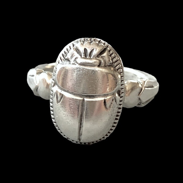 Art Deco Scarab Ring, Egyptain revival, sterling silver