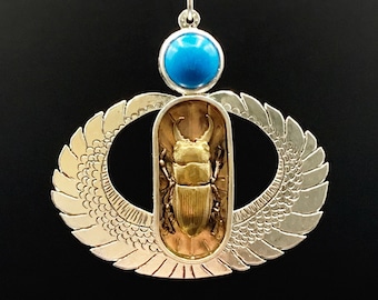 Winged Scarab with Turquoise Pendant