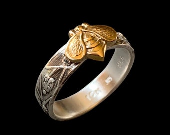 Bee and Friends Ring, 10K Gold Bee and Sterling silver