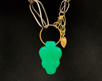 18K Gold Chrysoprase Snake Charmer Necklace, sterling silver, handmade chain