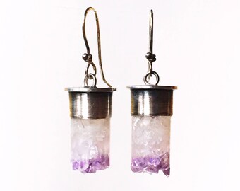 Amethyst Bullet Earrings in sterling silver, purple, crystal, february birthstone, quartz