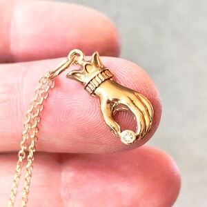 14K Gold Hand Charm with Diamond, Victorian Hand, gold charm image 2