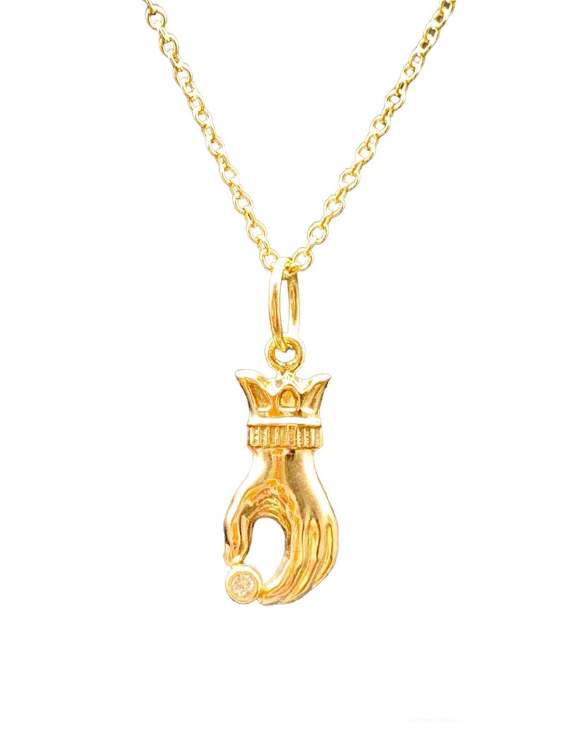 14K Gold Hand Charm with Diamond, Victorian Hand, gold charm image 1