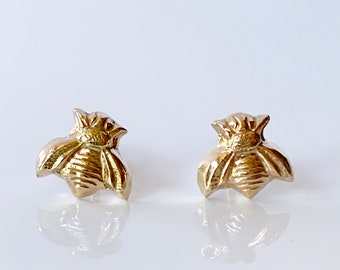 14K Solid Gold Tiny Bee Studs, honey bee earrings