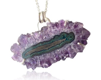 Amethyst Crystal Pendant, sterling silver, stalacite, purple crystal