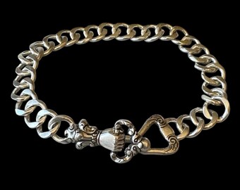 Handmade Sterling Silver Curb Chain Bracelet: Victorian Hand Clasp