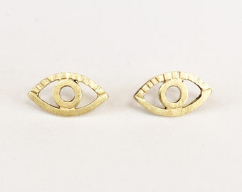 18K Gold Eye Stud Earrings, all seeing eye, third eye, evil eye, gold studs
