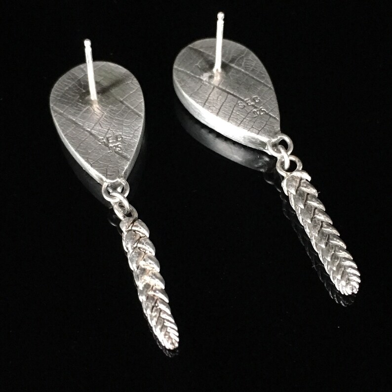 leaf pattern Studs handmade succlents Agua Nueva Agate Earrings Sterling silver orange and white