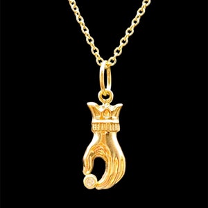 14K Gold Hand Charm with Diamond, Victorian Hand, gold charm image 3