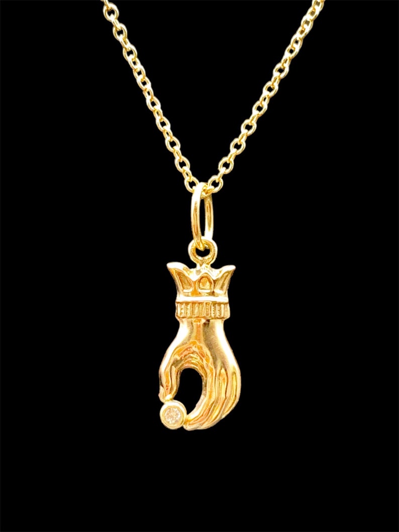 14K Gold Hand Charm with Diamond, Victorian Hand, gold charm image 3