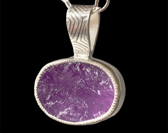 Natural Amethyst Pendant in Sterling Silver, raw stone, birthstone